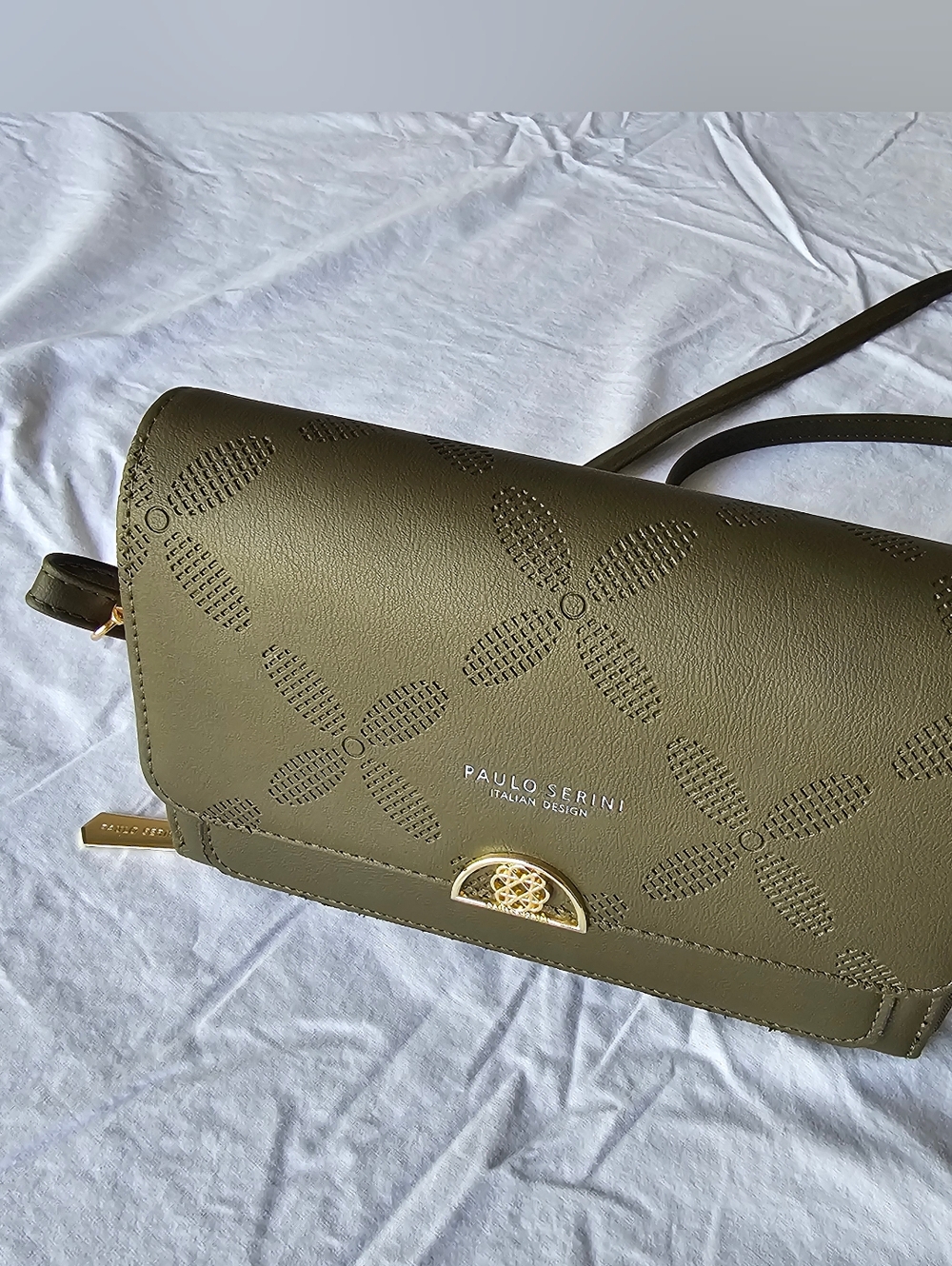 Olive Green Perforated Crossbody Bag